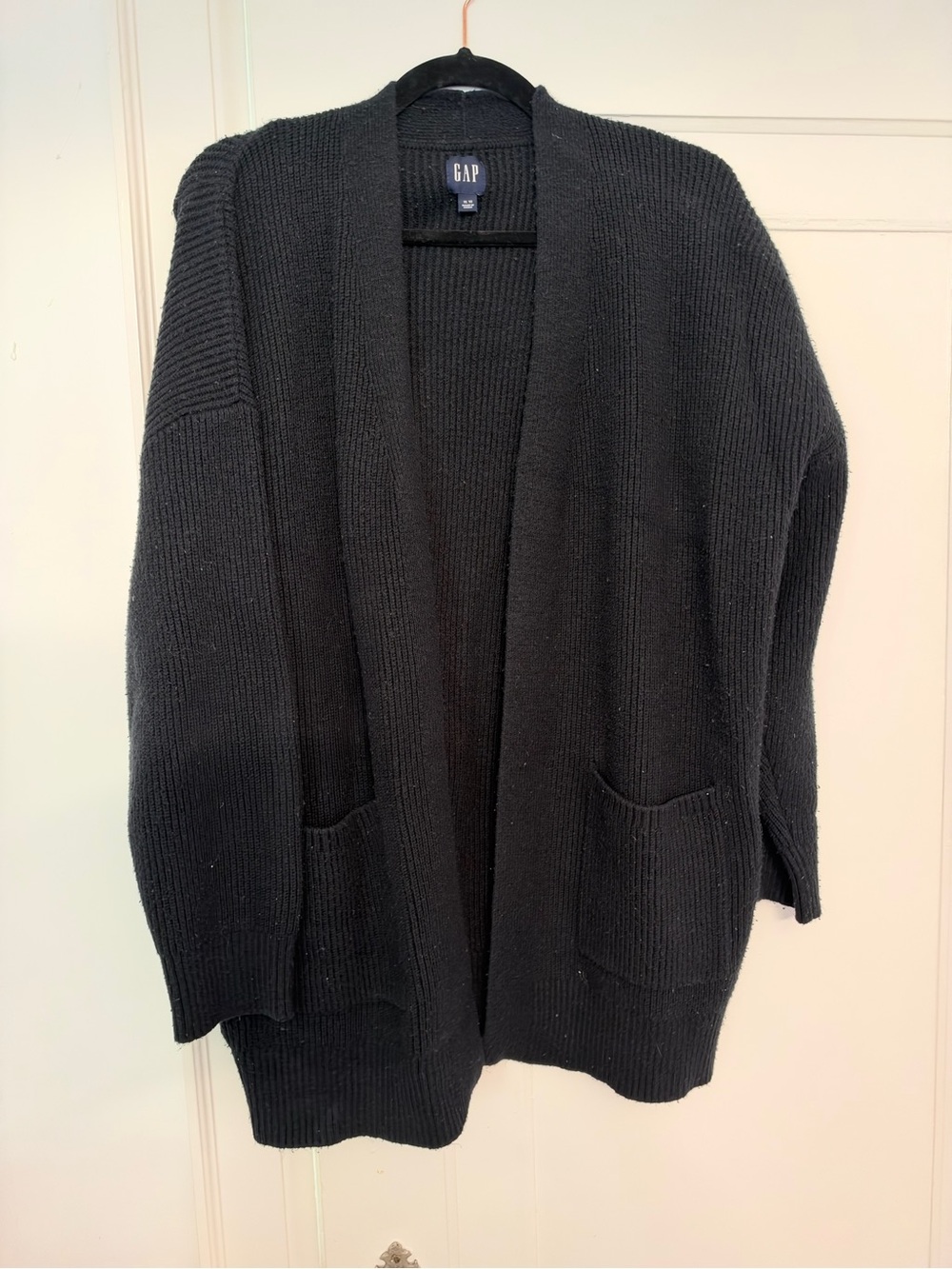 GAP Black Open-Front Ribbed Pocket Cardigan